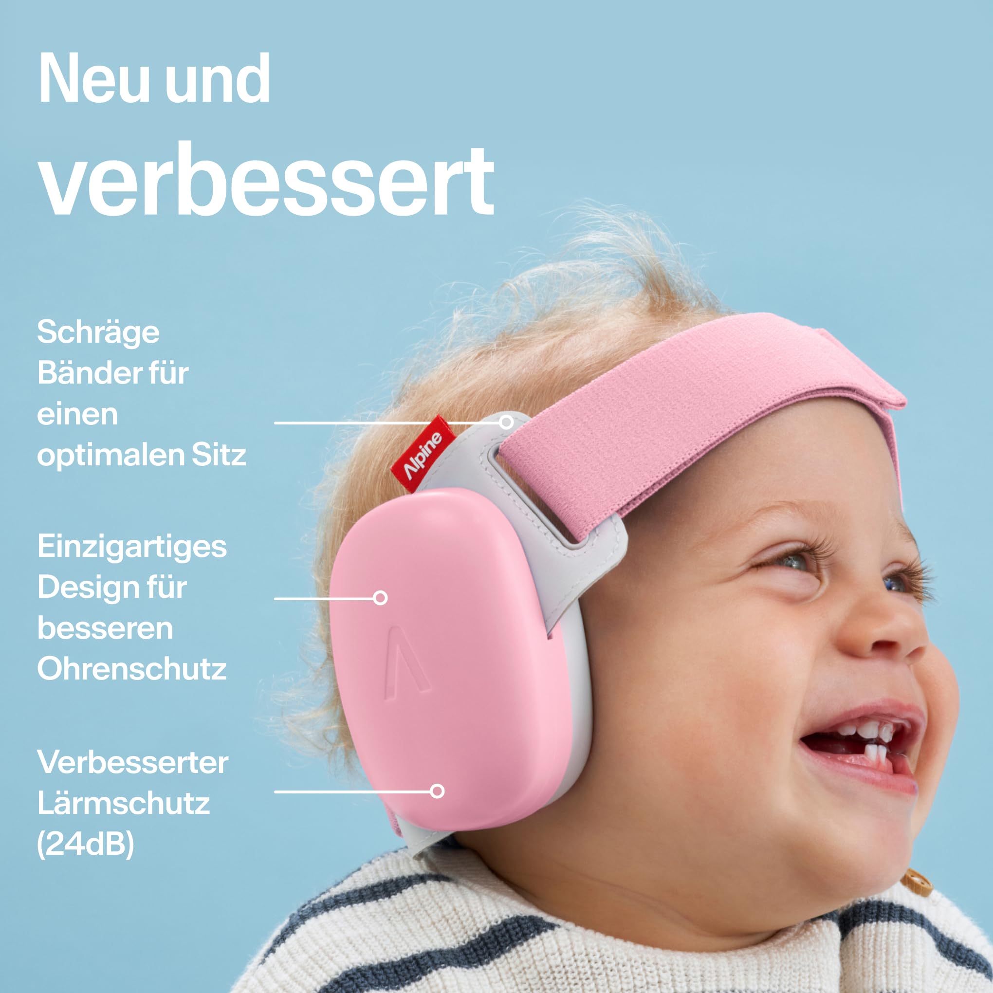 Alpine Muffy Baby Komfort - Gehörschutz für Babys & Kleinkinder - Getestet in Deutschland - Einzigartiges Kopfband für Sicheren & Bequemen Sitz - Verstellbar <48 Monate - Kopfhörer Lärmschutz, Rosa