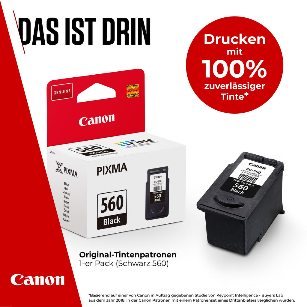 Canon Tintenpatronen - PG-560 Original Druckerpatrone - Druckt bis zu 180 A4-Seiten (1 x schwarze Patrone)