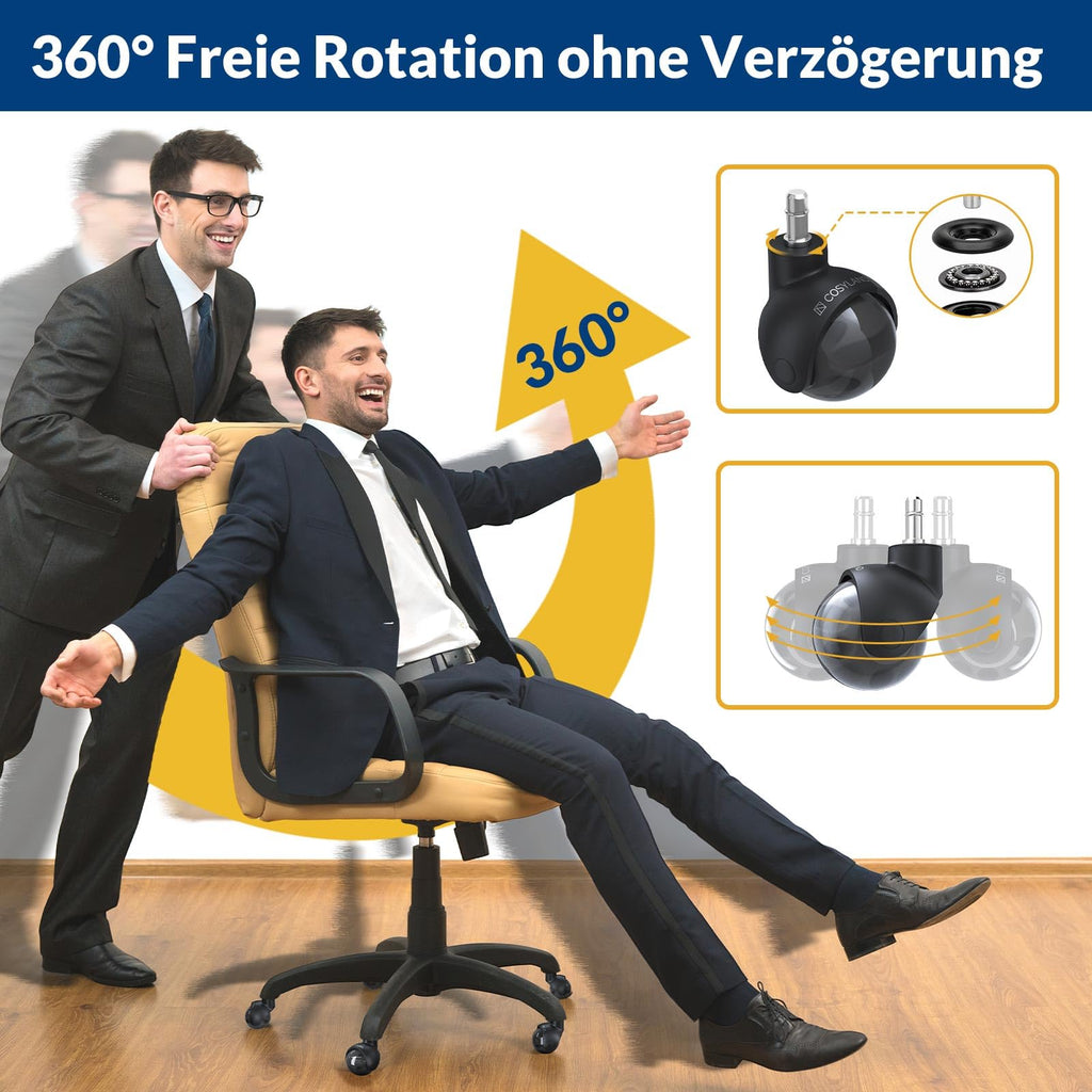 COSYLAND Bürostuhl Rollen 5er-Set 10x22 mm, Gummi Ersatzrollen für Bürostühle, leise Stuhlrollen für Parkett, Teppich & Hartboden (Nur für 1-KEA geeignet)