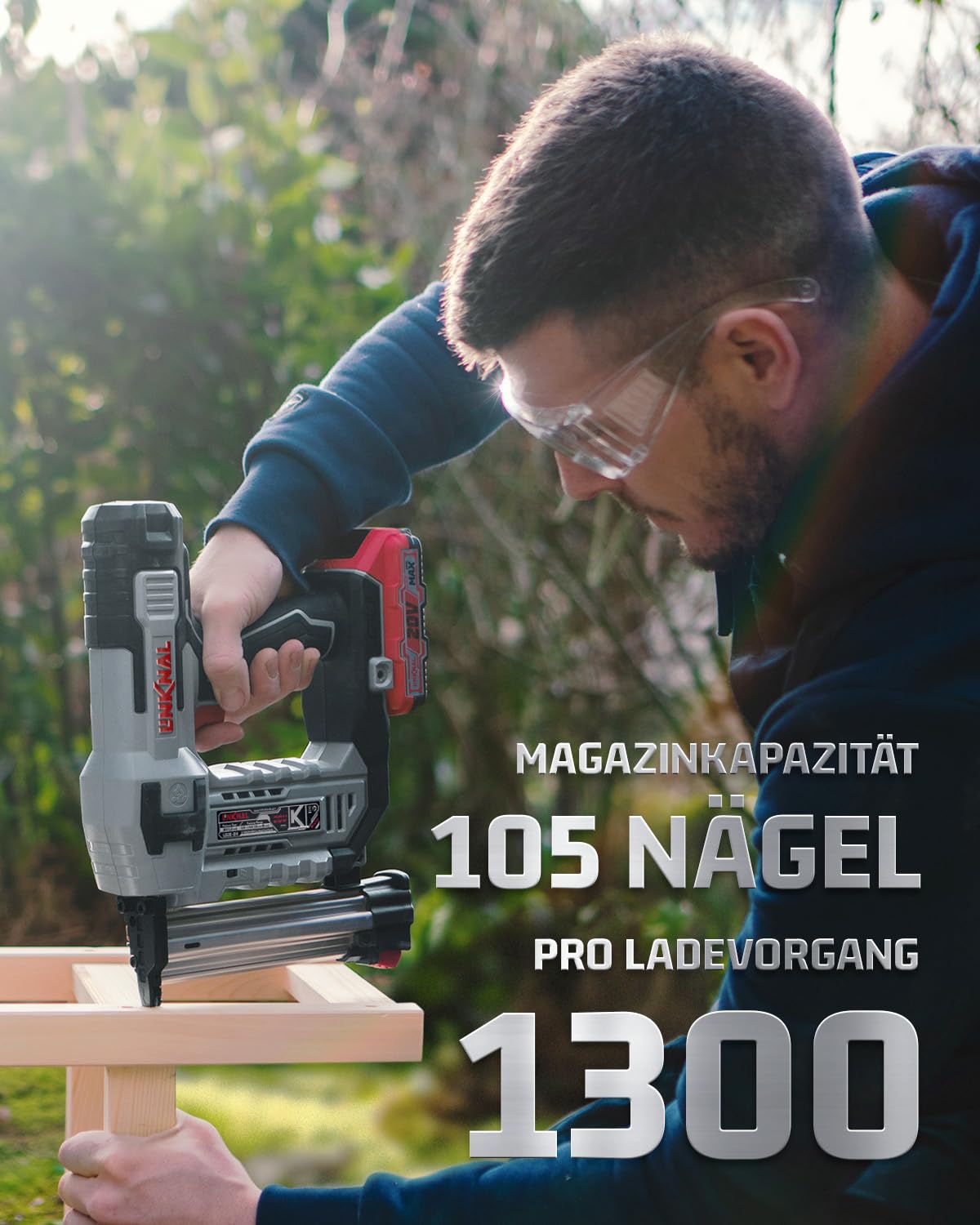 LINKNAL Elektrische Nagelpistole, kabellos, batteriebetrieben, 18 Gauge, 2 × 20 V max. Li-Ionen-Akkus, Ladegerät und 1000 Nägel im Lieferumfang enthalten (L820-BN)
