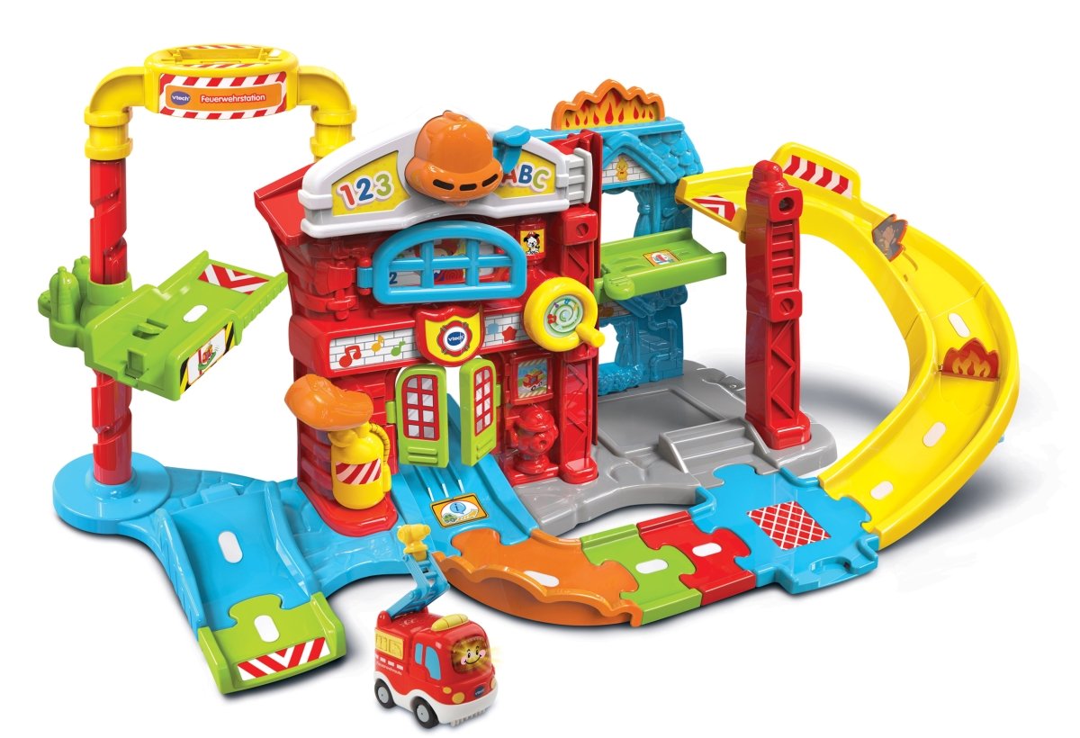 Vtech TUT TUT Baby Flitzer - Feuerwehrstation – Interaktives Spielset mit beweglichen Elementen, Melodien und Liedern und TUT TUT Baby Flitzer Feuerwehrauto – Für Kinder von 1-5 Jahren