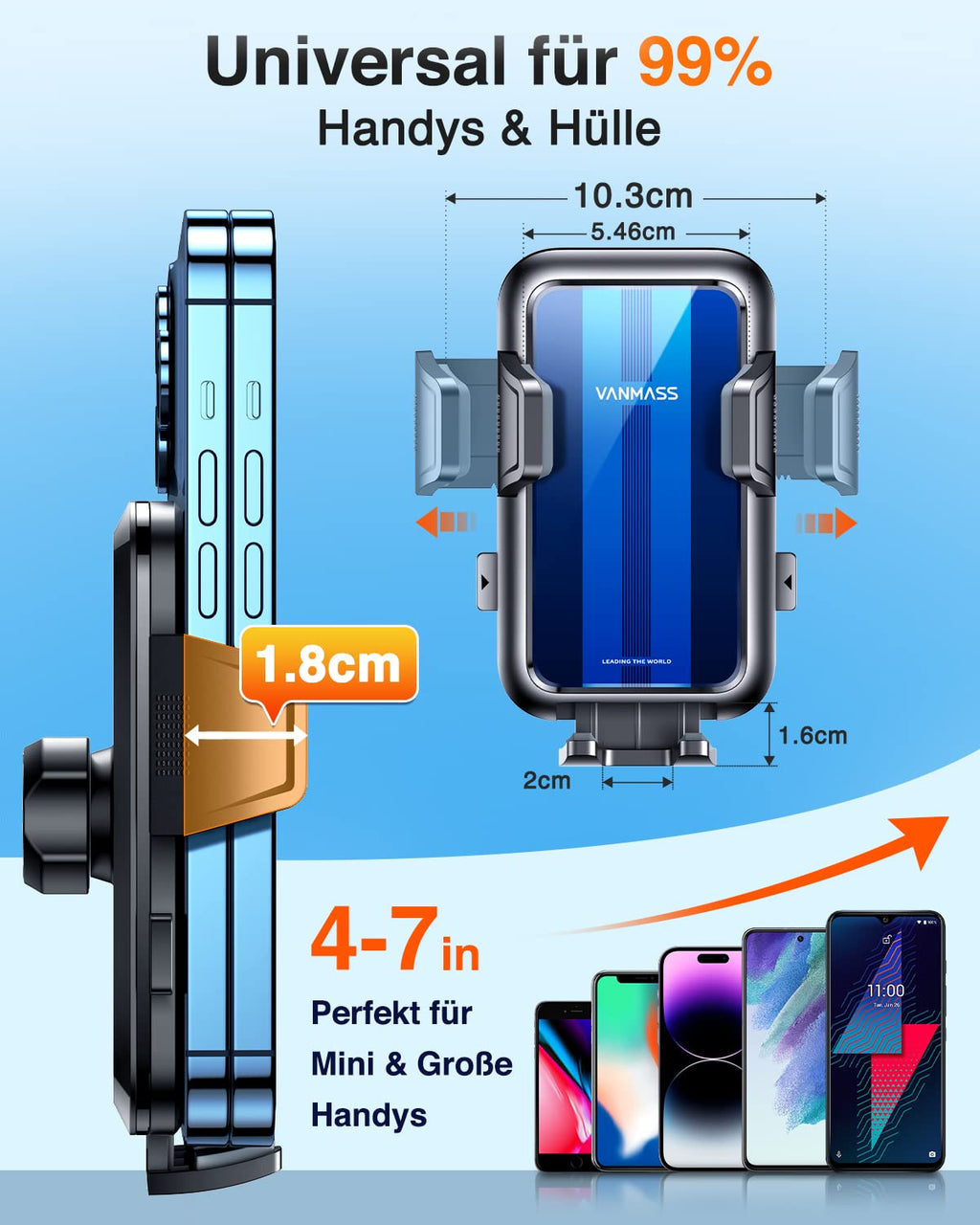VANMASS 2025 【Neueste & Stärkste】 Handyhalterung Auto Militär-Klasse Handy Halterung Auto【Über 20KG Saugkraft】 Armaturenbrett Scheibe Autohalterung LKW für iPhone 16 Pro Max 15 14 Samsung S24 Android