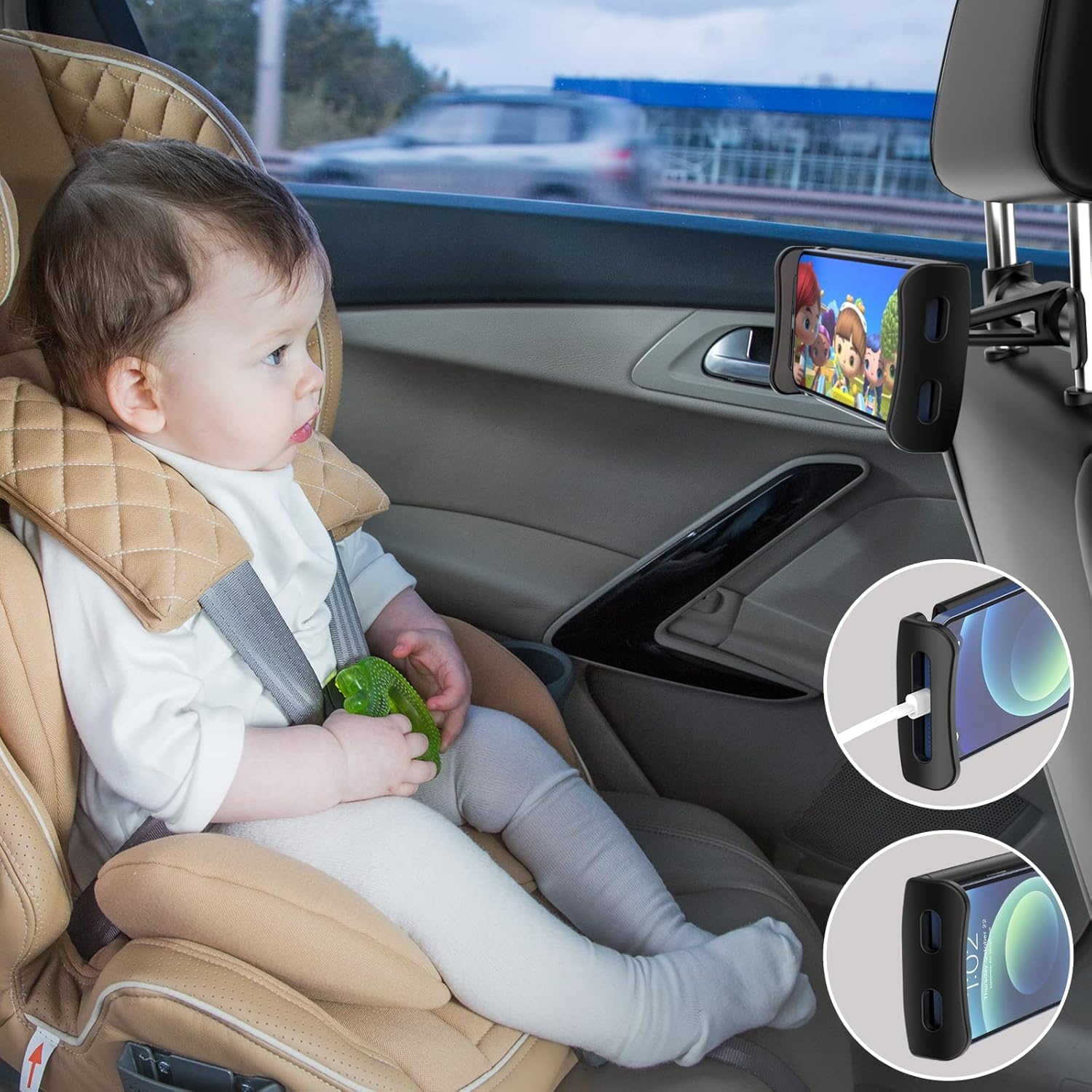 Giftorld Auto-Kopfstützen-Rücksitzhalterung,Handy-/Tablet-Autohalterung, Verstellbarer Gerätehalter für 4–11 Zoll Tablets/Telefone,kompatibel für iPhone, Galaxy Phone,iPad Air, Tabs