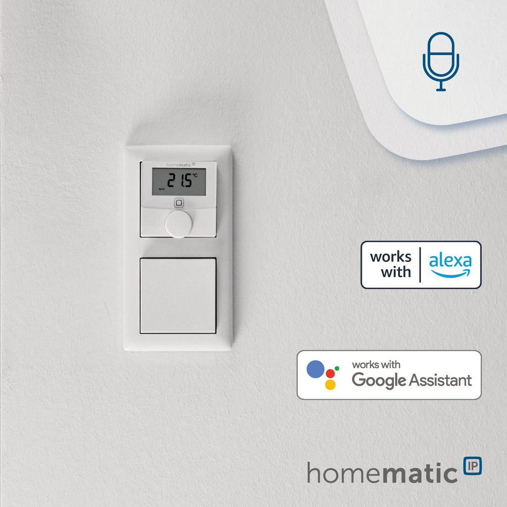 Homematic IP Smart Home Wandthermostat mit Luftfeuchtigkeitssensor, digitales Thermostat Heizkörper/Fußbodenheizung mit/ohne App, Alexa, Google Assistant, Temperaturmessung, Energie sparen, 143159A0C