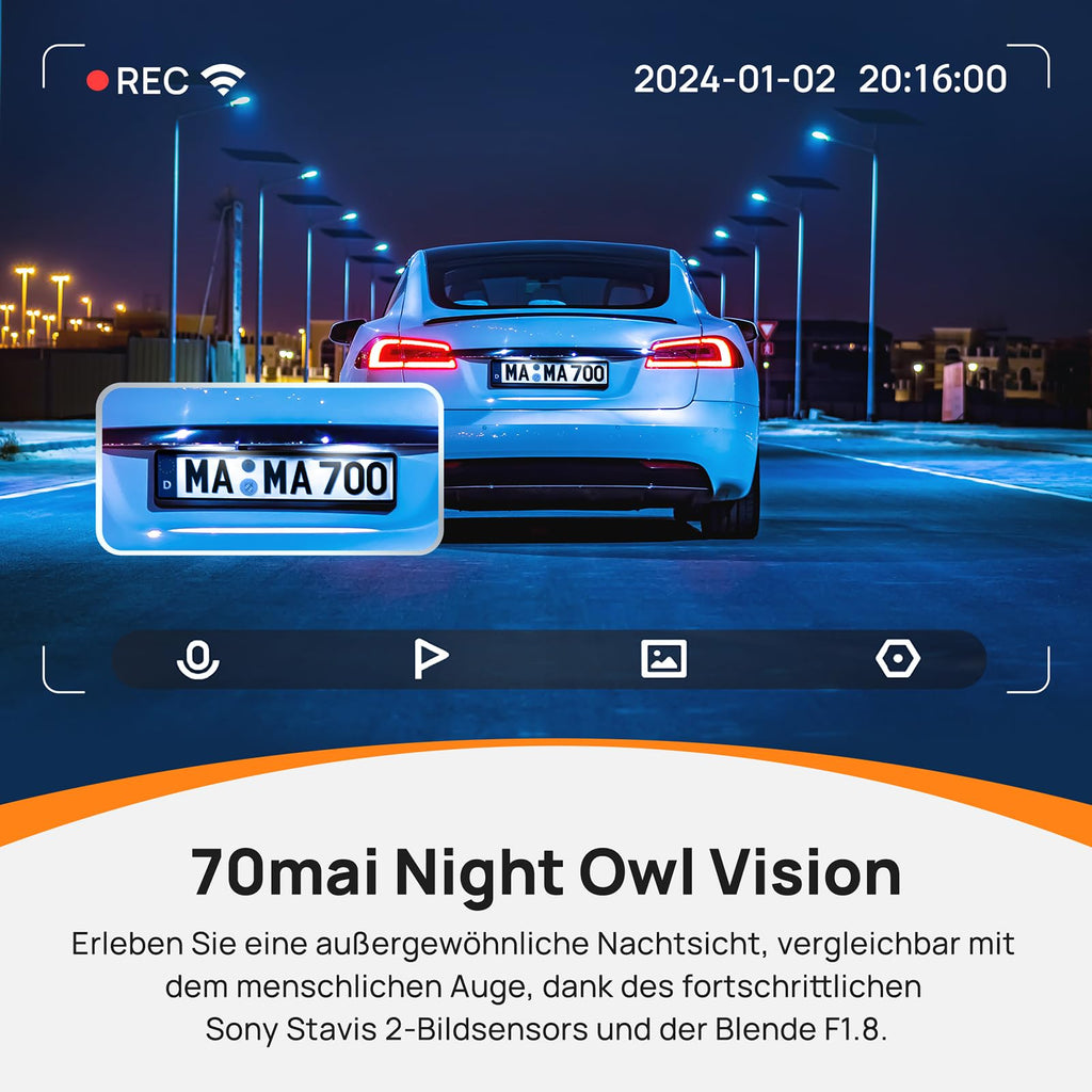 70mai 4K Dashcam A810, HDR Dual-Kanal Dash Cam mit 128GB SD-Karte, Sony STARVIS 2, Night Owl Vision, vorne und hinten 24/7 Parküberwachung, AI-Sensor, GPS, ADAS, WiFi&App Steuerung, bis zu 256GB