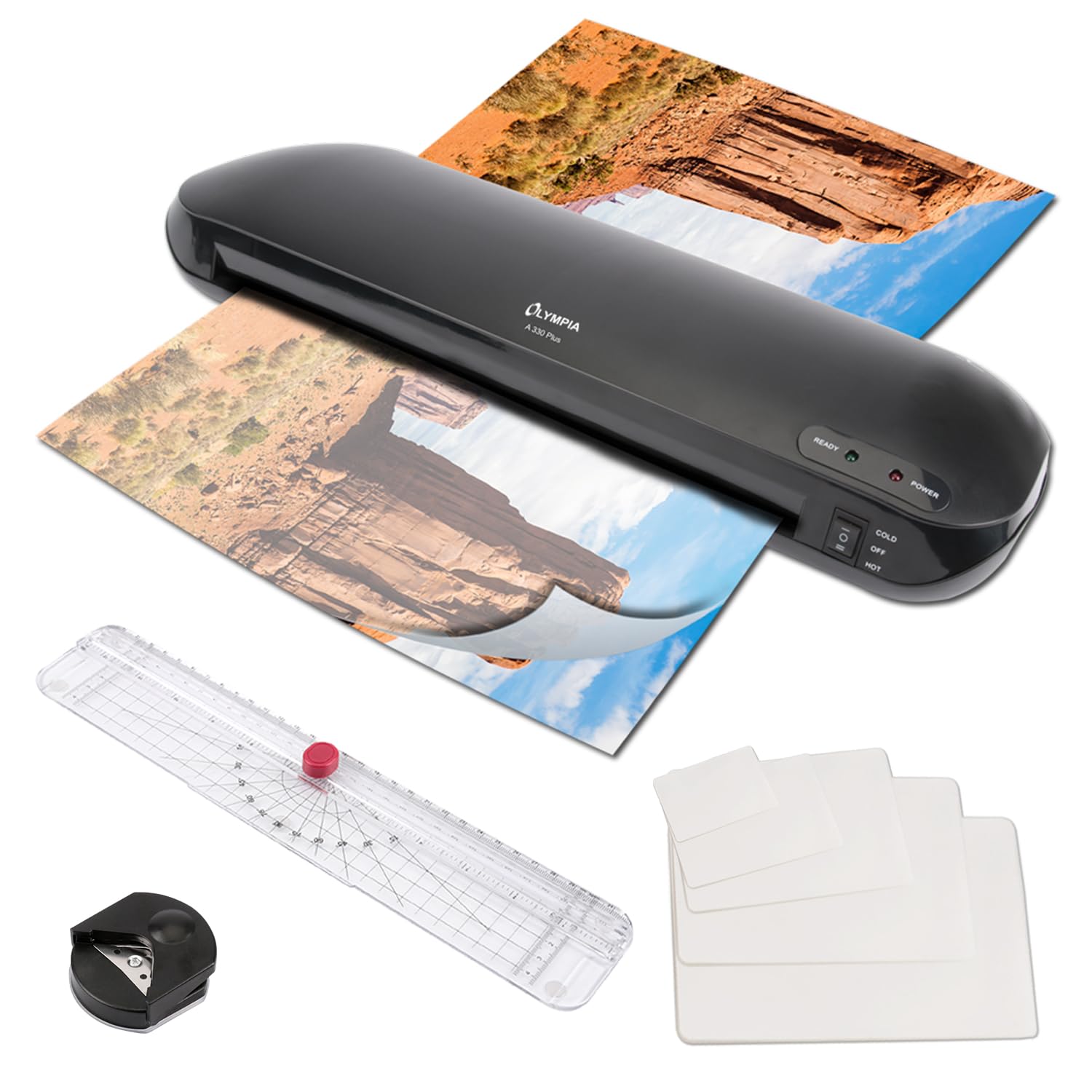 Olympia A 330 Plus Laminiergerät | Heiß- und Kaltlaminieren | Laminiergerät bis A3 | Blasenbildungsschutz | Laminiermaschine | Ideal für Büro, Schule & Homeoffice | Laminator inkl. Laminierfolien