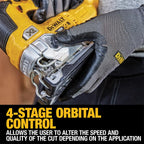 Dewalt 18V Akku-Pendelhubstichsäge DCS335NT (bürstenlos, verstellbarer Alu-Druckguss-Sägeschuh, 3-fach Pendelhub, inkl. Absaugadpater, Sägeschuh-Schutzauflage, TSTAK Box II, Lieferung ohne Akku)