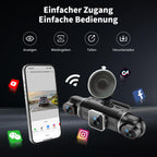 360° Dashcam Auto Vorne Hinten 2K/1080P, 4 Kanal Dash Cam Auto Kamera mit 64GB SD-Karte,3" IPS-Bildschirm,4X 140° Weitwinkel,WDR Nachtsicht (8 IR-LEDs),G-Sensor,24/7 Parkmodus,Loop-Aufnahme, WiFi App