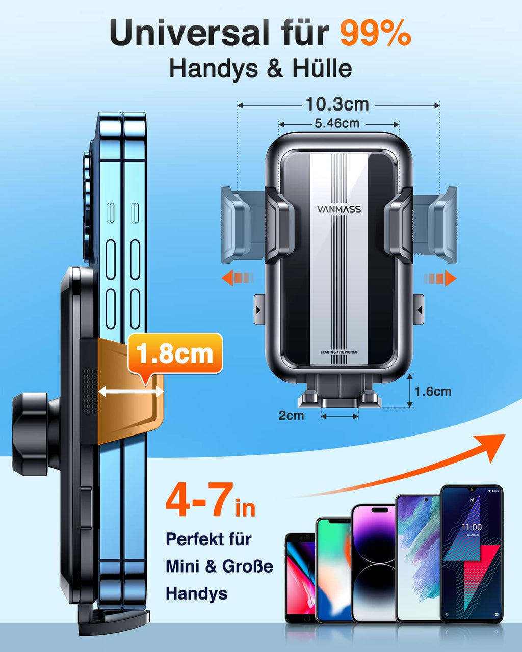 VANMASS 2025 【Neueste & Stärkste】 Handyhalterung Auto Militär-Klasse Handy Halterung Auto【Über 20KG Saugkraft】 Armaturenbrett Scheibe Autohalterung LKW für iPhone 16 Pro Max 15 14 Samsung S24 Android
