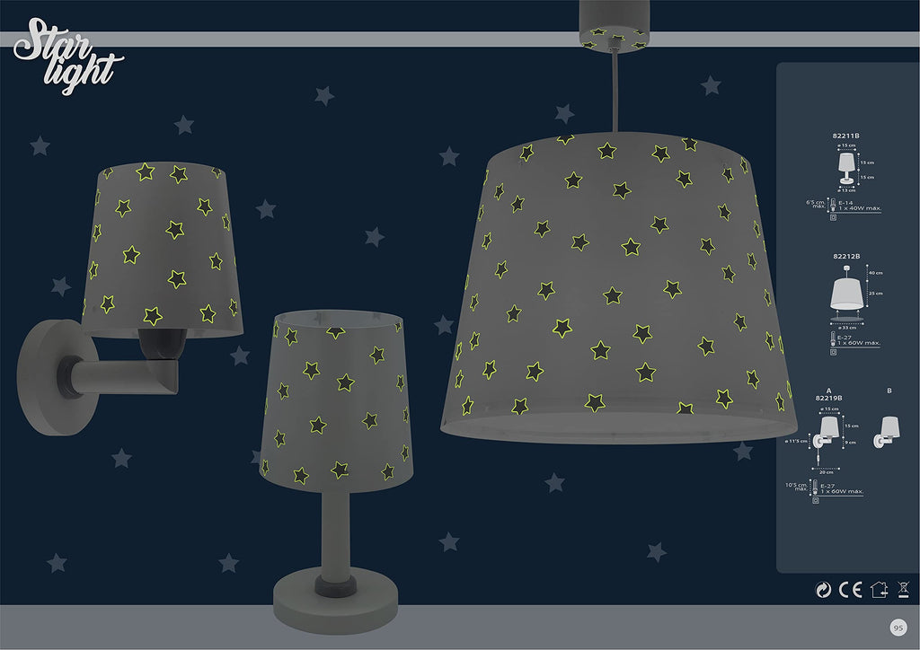 Dalber kinder Wandlampe, Kinderlampe Wandleuchte kinderzimmer Star Light Sterne Weiß 82219B, E27