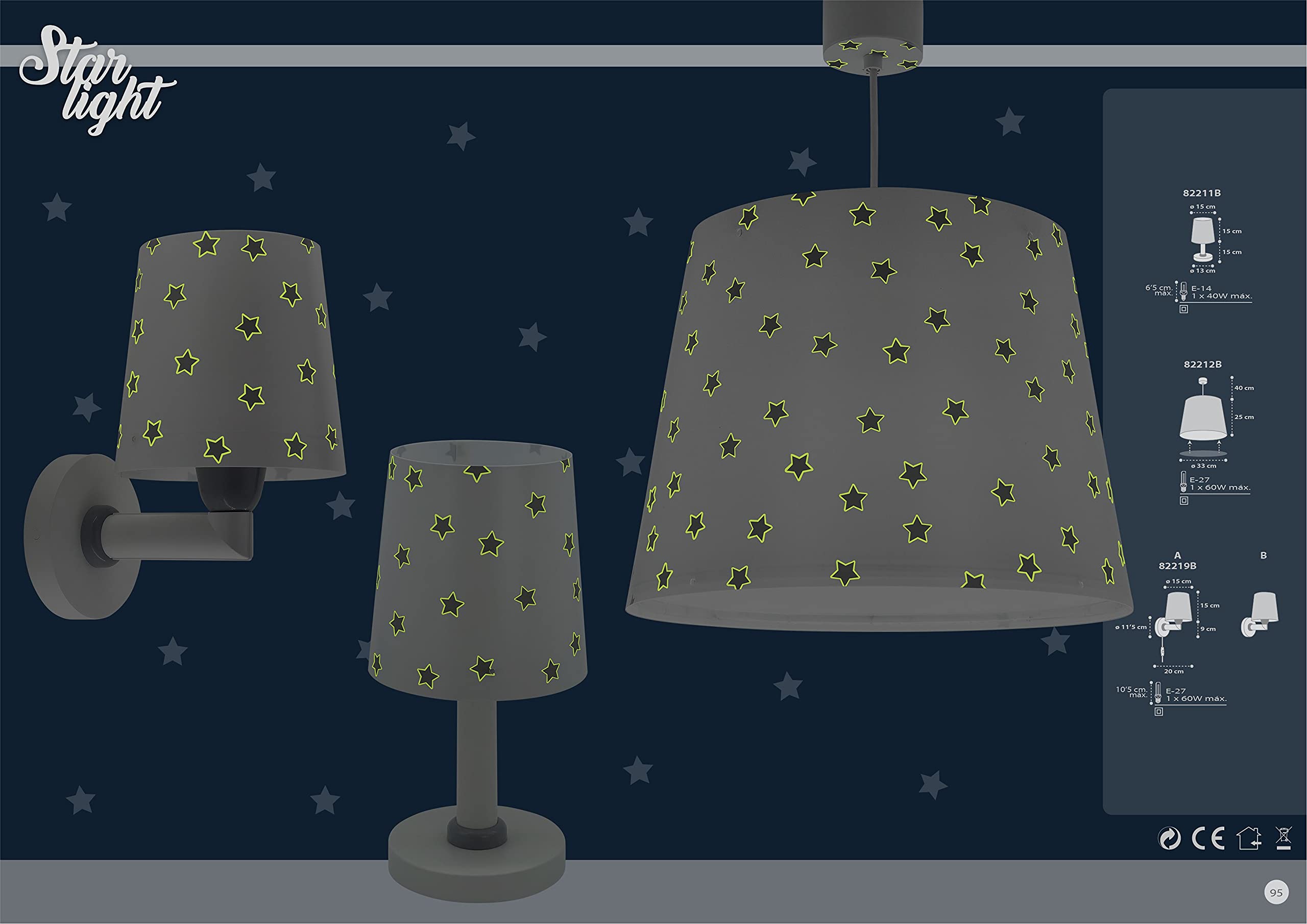 Dalber kinder Wandlampe, Kinderlampe Wandleuchte kinderzimmer Star Light Sterne Weiß 82219B, E27