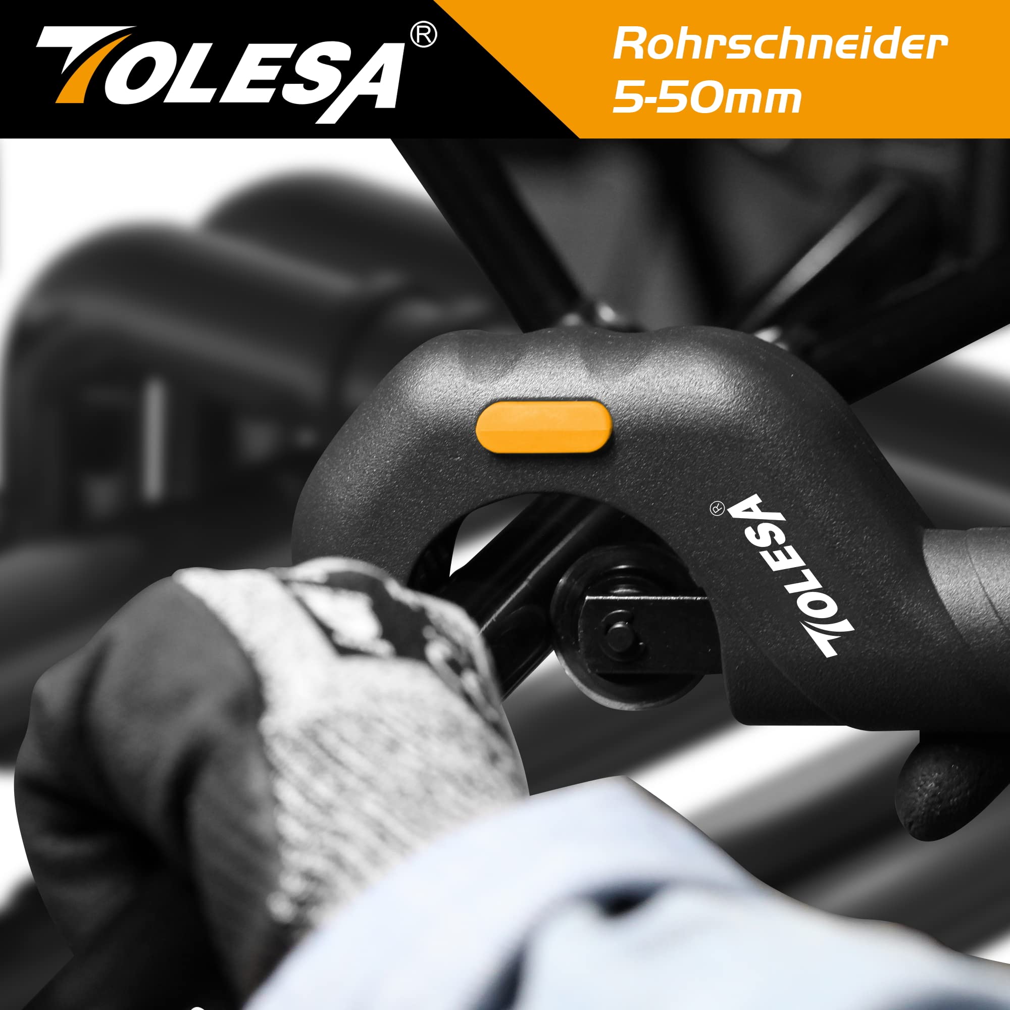 TOLESA Rohrschneider 5-50mm, Rohrabschneider mit Entgrater, Rohrschneider für Kunststoff, Dünner Edelstahl, Stahl, Kupferrohr, Aluminium, PVC Rohre Schneiden