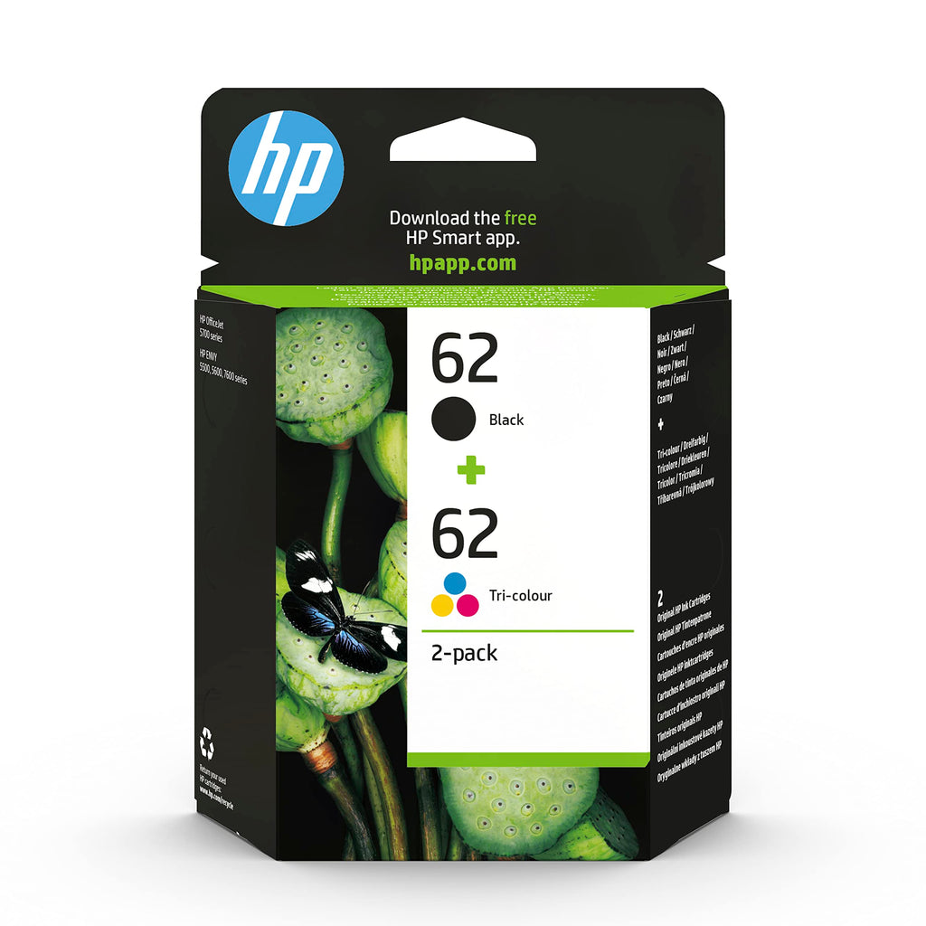 HP 62 (N9J71AE) Multipack Original Druckerpatronen 1xSchwarz, 1xFarbe für HP ENVY 55xx, 56xx, 7640 und HP OfficeJet 200, 250, 57xx
