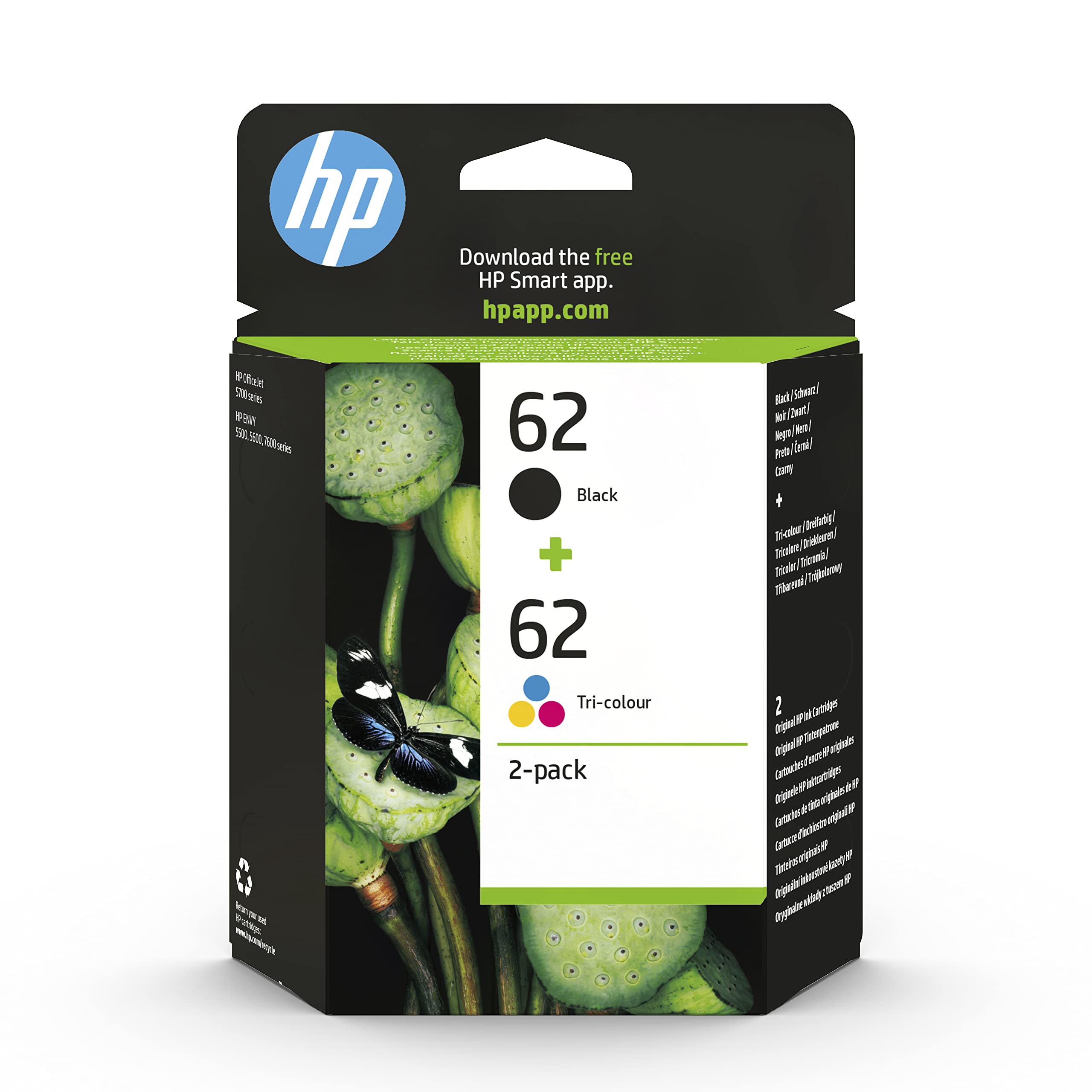 HP 62 (N9J71AE) Multipack Original Druckerpatronen 1xSchwarz, 1xFarbe für HP ENVY 55xx, 56xx, 7640 und HP OfficeJet 200, 250, 57xx