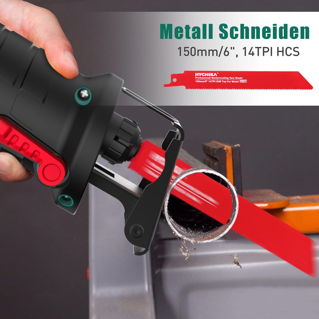 HYCHIKA Säbelsäge, 18V Akku Universalsäge, Reciprosäge mit 2x2.0Ah Batterien, mit variabler Drehzahl von 0-2800 SPM, 2 Sägeblätter, Schnellladegerät, LED Licht,Ideal zum Schneiden von Holz und Metall
