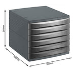 Rotho Quadra Schubladenbox / Bürobox mit 6 Schüben, Kunststoff (PS) BPA-frei, schwarz, (36.5 x 28.0 x 25.0 cm), Anthrazit