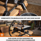 Evolution Power Tools R255TBL+ tischkreissäge, Tischsäge Tragbares Multi-Material-Sägeblatt im Lieferumfang enthalten Schneidet Holz Metall Kunststoff, 45˚ Fase, +/- 60˚ Gehrungswinkel, 1800w Motor