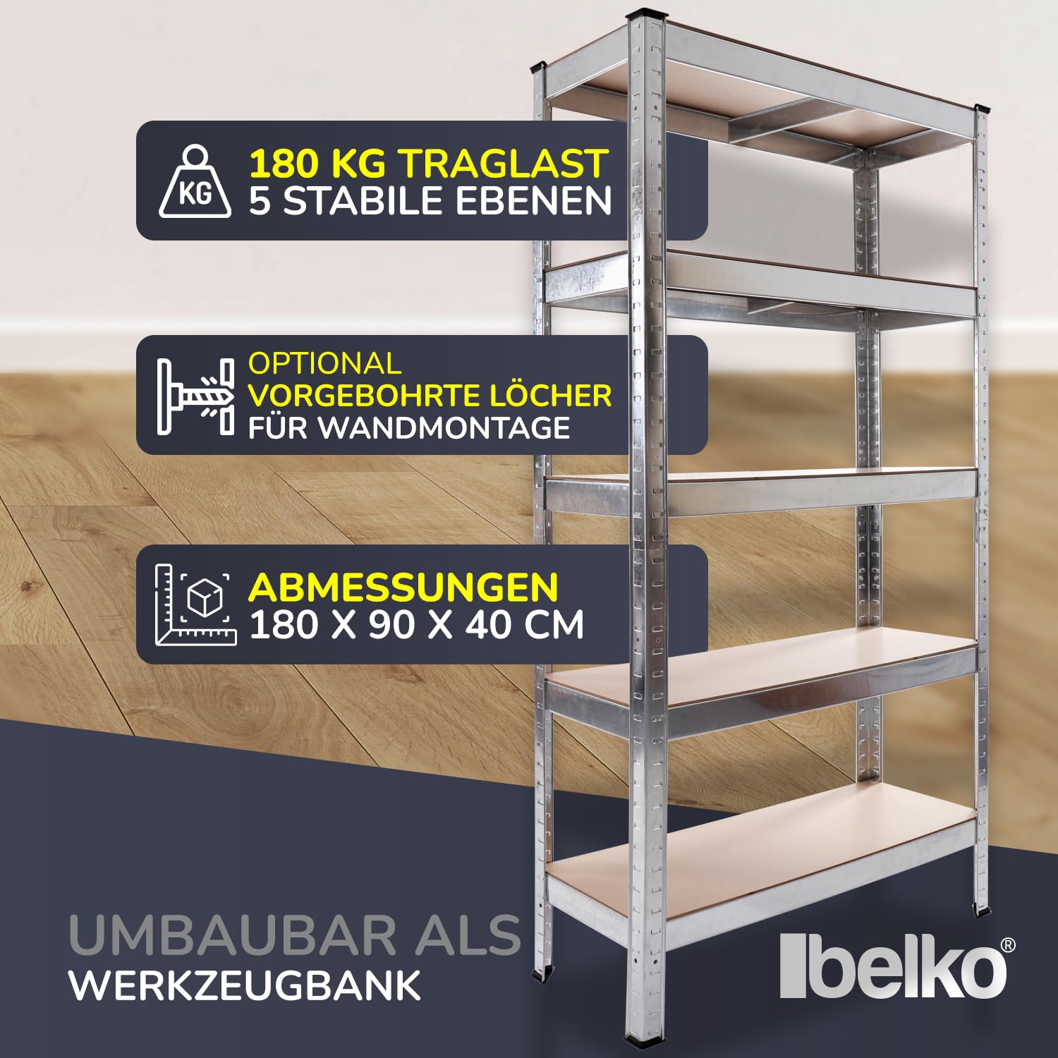 Panorama24 Belko Schwerlastregal 2er Set Lagerregal 180 x 90 x 40 cm, 2 Stück, Kellerregal, Steckregal, Werkstattregal belastbar bis 875kg