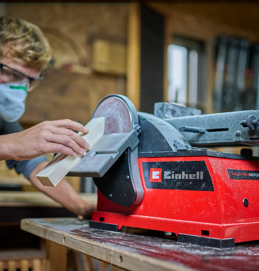 Einhell Stand-Band-Tellerschleifer TE-US 400 (400 W, Ø 150 mm Schleifteller, 100 x 914 mm Schleifband, 348 m/min max. Schleifbandgeschwindigkeit, inkl. Zubehör)