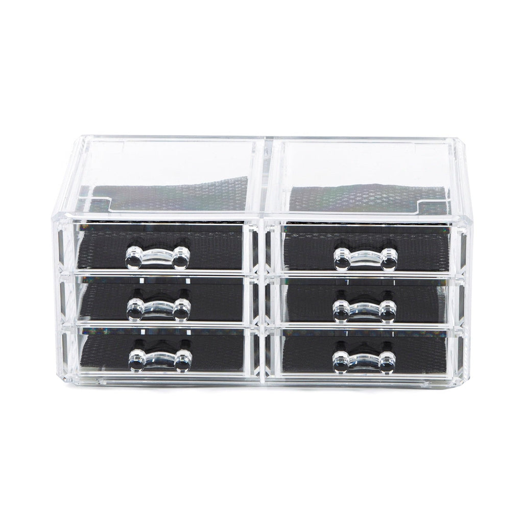 Compactor RAN6044 Make-up- und Schmuck-Aufbewahrungsbox mit 6 Schubladen, transparent, Polystyrol und Stoff, 23,8 x 15 x Höhe 11 cm