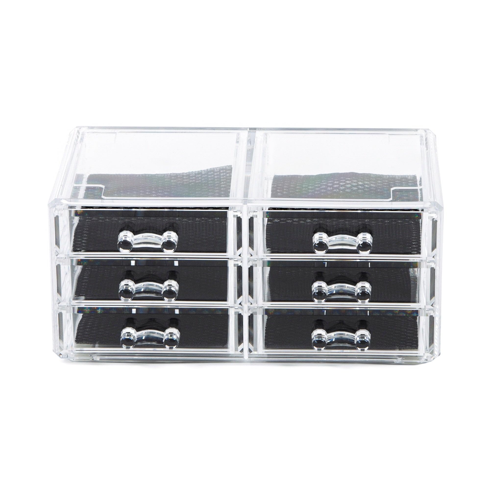 Compactor RAN6044 Make-up- und Schmuck-Aufbewahrungsbox mit 6 Schubladen, transparent, Polystyrol und Stoff, 23,8 x 15 x Höhe 11 cm