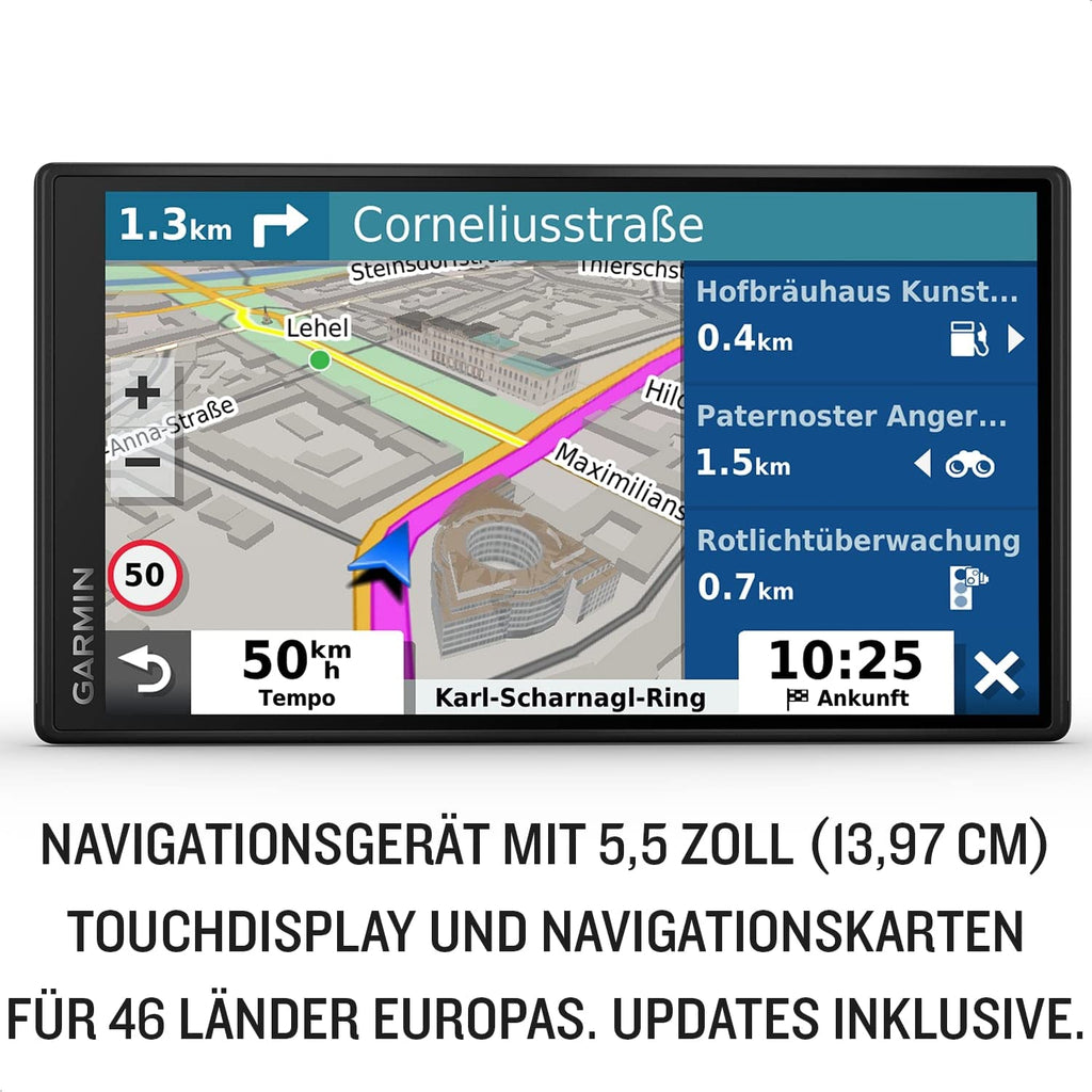 Garmin DriveSmart 55 - Navigationsgerät mit hellenm 5,5 Zoll (13,97cm) Touchdisplay, Europakarten, Verkehrsinfos in Echtzeit und Fahrerassistenz