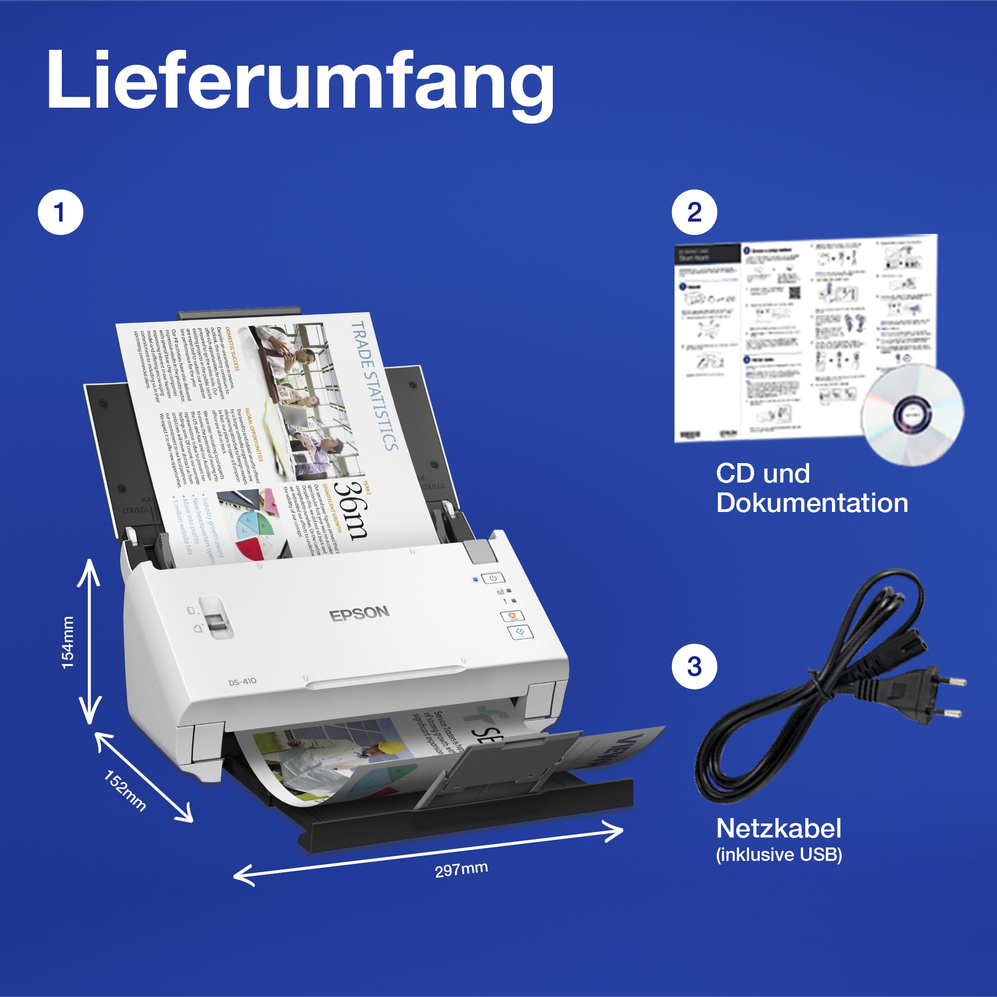 Epson WorkForce DS-410 Dokumentenscanner (Scanner, DIN A4, beidseitiges Scannen in einem Durchgang, 600dpi, USB 2.0)