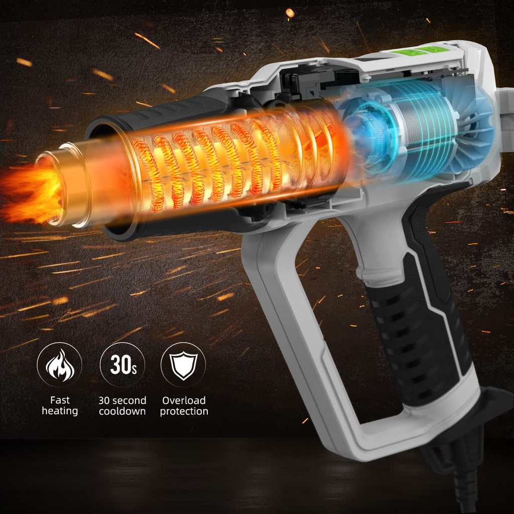 Huepar Tools Professional Heißluftpistole 2300 W mit LCD-Digitalanzeige, in Koffer, Temperaturbereich 50-660 °C, 10 Zubehör, Überlastschut