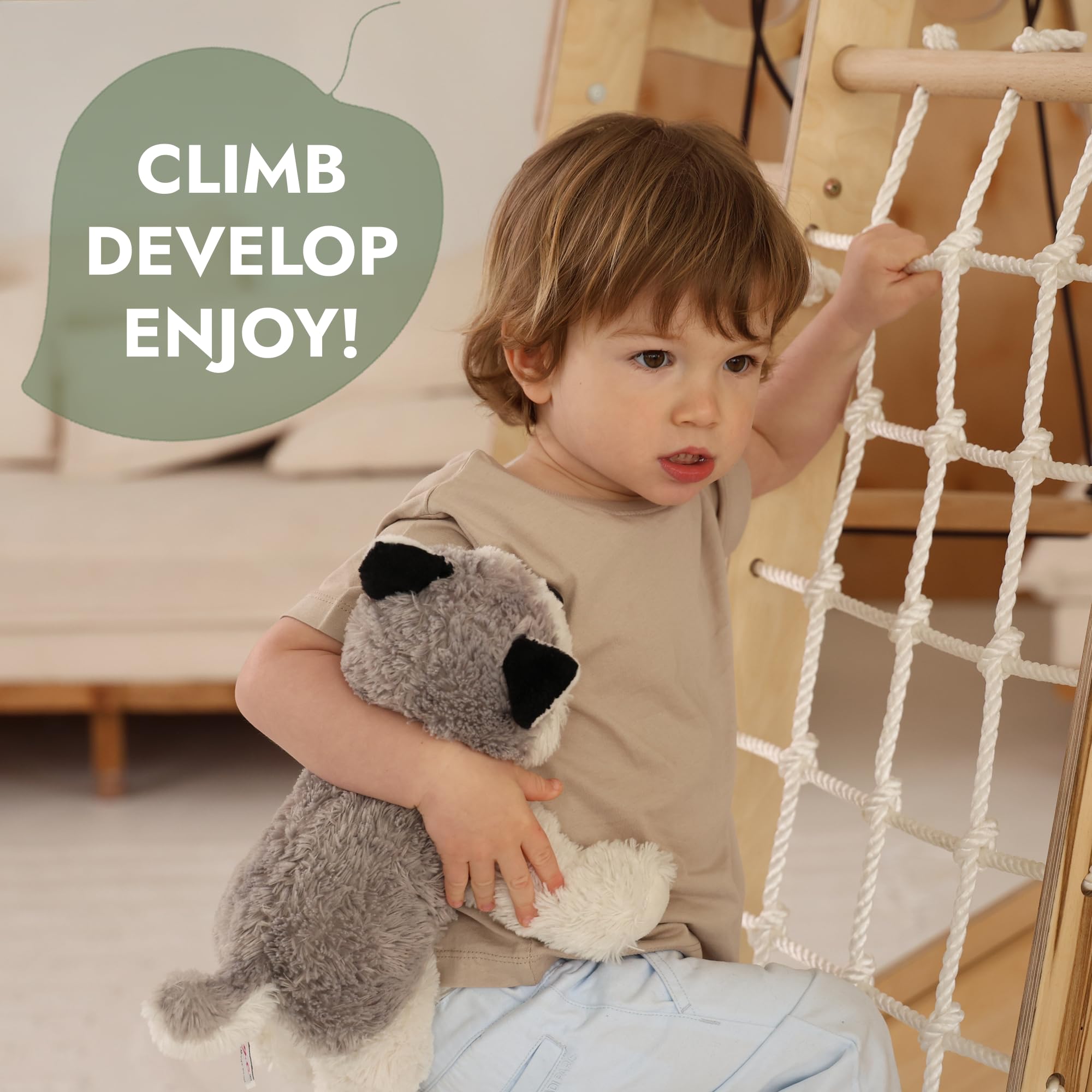 Goodevas Verbessert 9-in-1 Klettergerüst Indoor für Kinder, Montessori Klettergerüst mit Rutsche, Schaukel, Kletterwand, Kletterdreieck, Kunst hinzufügen – Spielplatz für Kinderzimmer