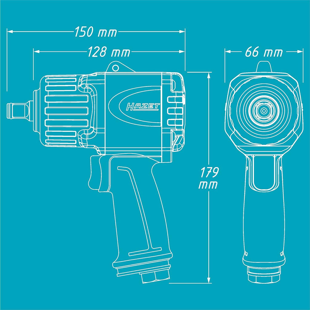 HAZET Schlagschrauber 9012TT I Max. Lösemoment 2200 Nm, Vierkantantrieb 12,5 mm (1/2 Zoll) I Hochleistungs-Doppelhammer-Schlagwerk- kompakt und leicht mit Twin-Turbo Technologie