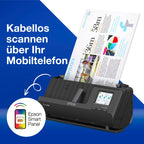 Epson Wi-Fi Scanner ES-C320W, kompakter A4 Business Scanner mit geringem Stromverbrauch, Duplex-Einzugscanner mit vielseitiger Medienverarbeitung, schwarz