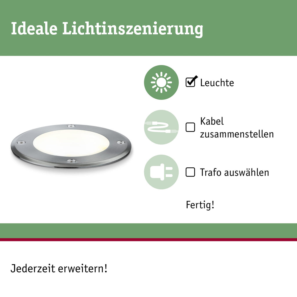 Paulmann Beleuchtungssystem Plug&Shine LED-Außeneinbauleuchte 6 W Warm-Weiß 93908 Silber 38 °