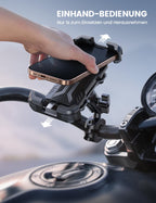 Lamicall Handyhalterung Motorrad, Handyhalter Fahrrad - [Metall-Verlängerungsarm] [Doppelt Vibrationsgedämpft] Handy Motorradhalterung Diebstahlsicher, 720° Drehbarer Lenker Halter für iPhone 17/16/15