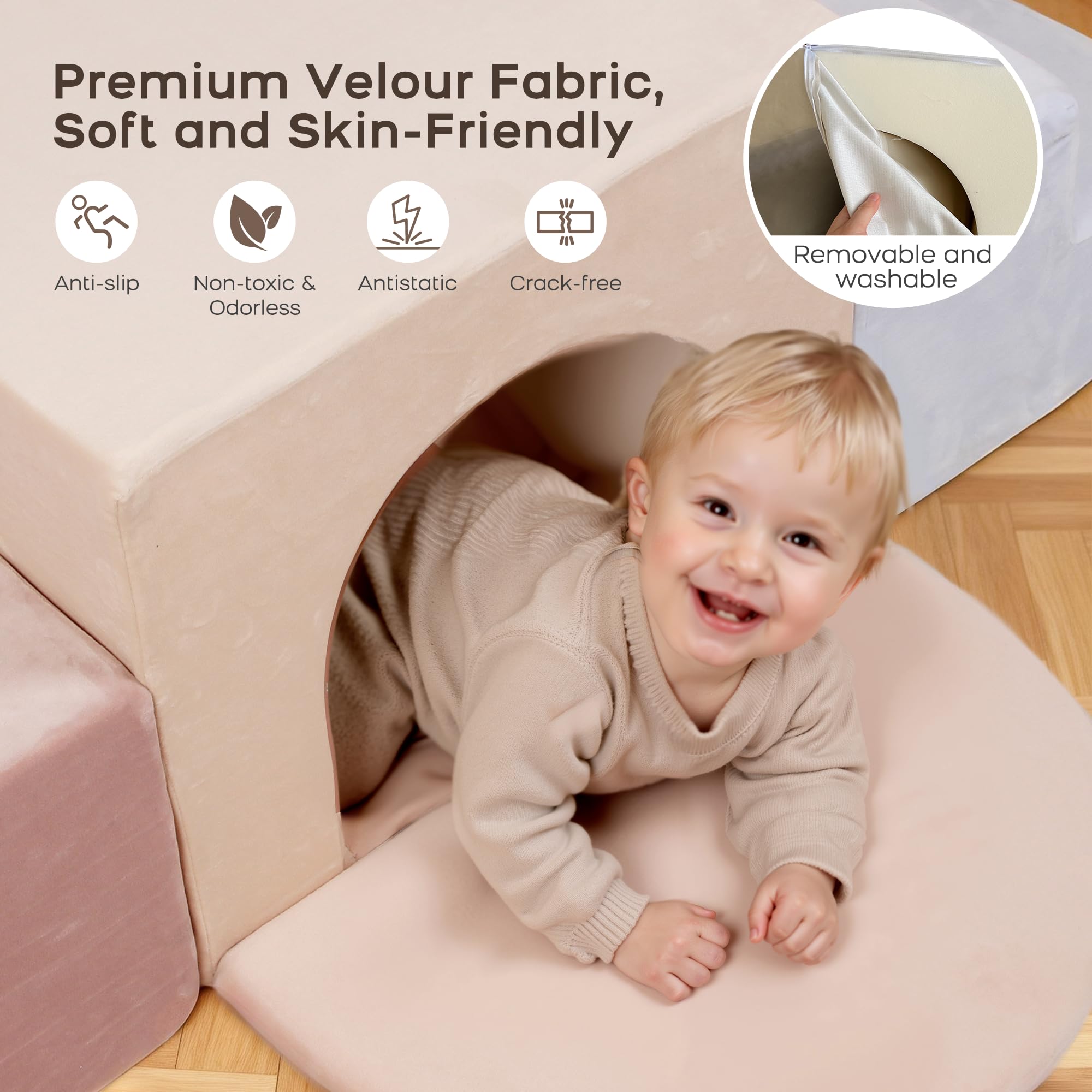 BanaSuper Schaumstoff-Kletterblöcke für Kinder, Schaumstoff Bausteine XXL, EN71-zertifiziert & rutschfest, Kinder Montessori Spielzeug, Waschbare Hülle für Indoor-Spaß, Soft Playset, Babyblau Rosa
