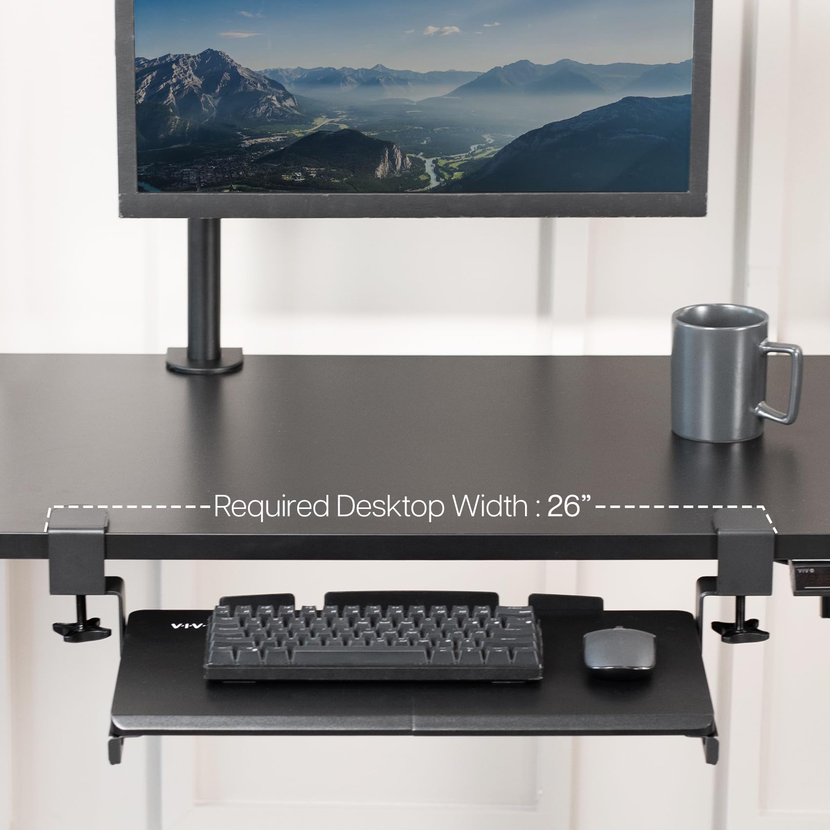VIVO Kleine Klemmhalterung für Computertastatur und Maus zum Montieren unter dem Schreibtisch, kompakt, 50 (66 inkl. Klemmen) x 27,9 cm, ausziehbare Plattformschublade, schwarz, MOUNT-KB05ES