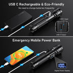 Blukar Taschenlampe LED Aufladbar, Extrem Hell Hohe Helligkeit Taschenlampen Zoombare Handlampe mit 5 Lichtmodi, IP67 Wasserdicht Flashlight Torch für Camping, Outdoor, Notfäll