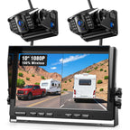 2 Magnetische Rückfahrkamera Kabellos, 10 Zoll 1080P FHD Monitor, 9600mAh Wiederaufladbare Akku, 1-Min Einrichtung, IP69K Wasserdicht Rückfahrkameras für Wohnmobile,Anhänger und LKWs