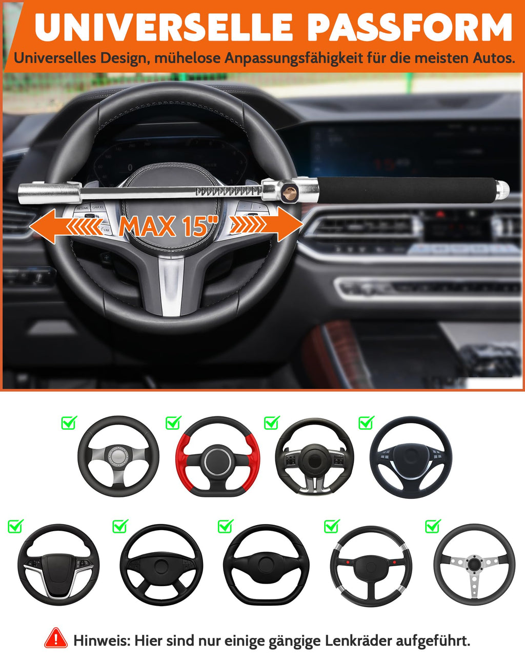 Tevlaphee Lenkradkralle, Lenkradschloss für Auto, Auto Diebstahlsicherung, Lenkradsperre Wohnmobil, Auto-Kralle als Wegfahrsperre, Universal(Schwarz)