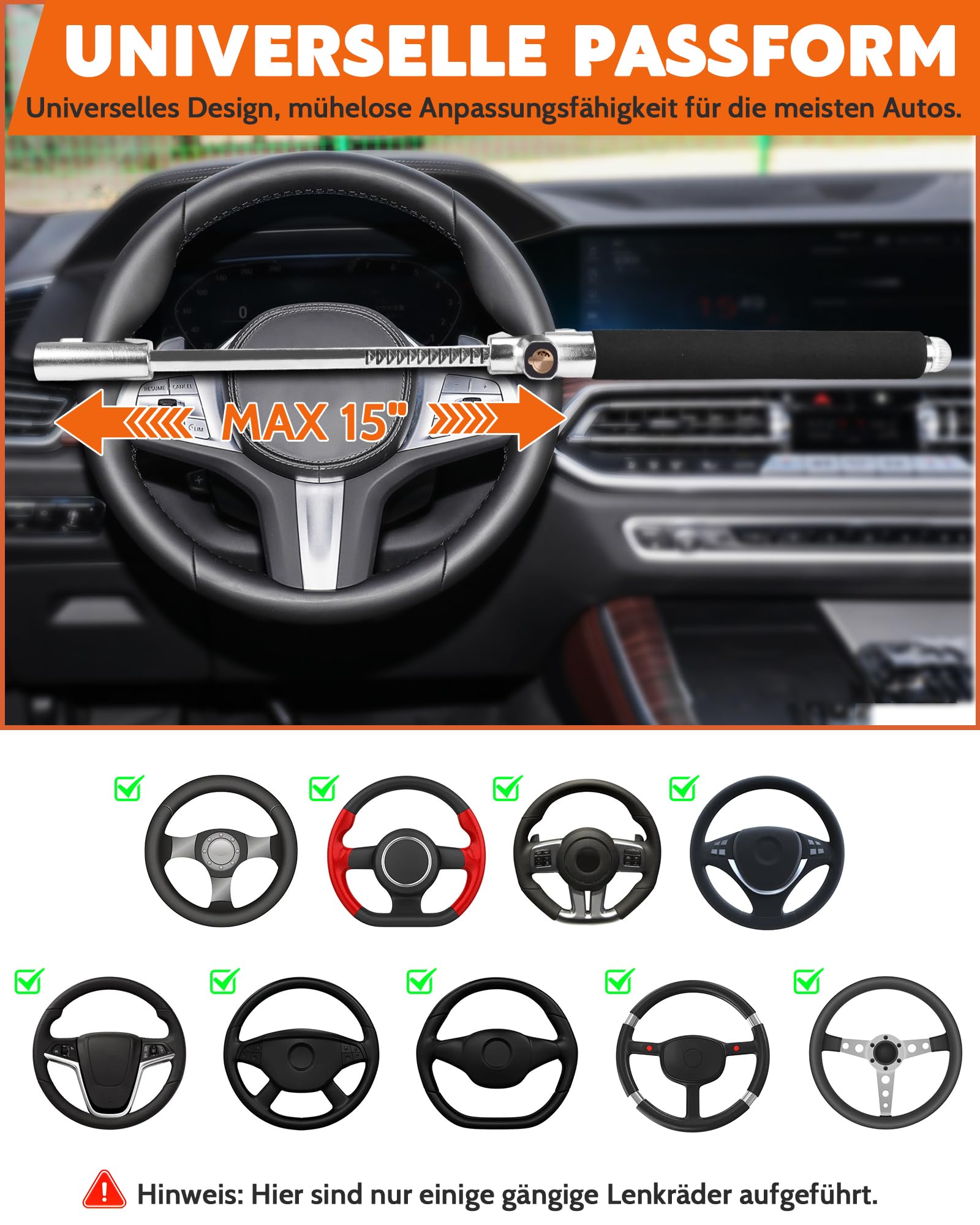 Tevlaphee Lenkradkralle, Lenkradschloss für Auto, Auto Diebstahlsicherung, Lenkradsperre Wohnmobil, Auto-Kralle als Wegfahrsperre, Universal(Schwarz)