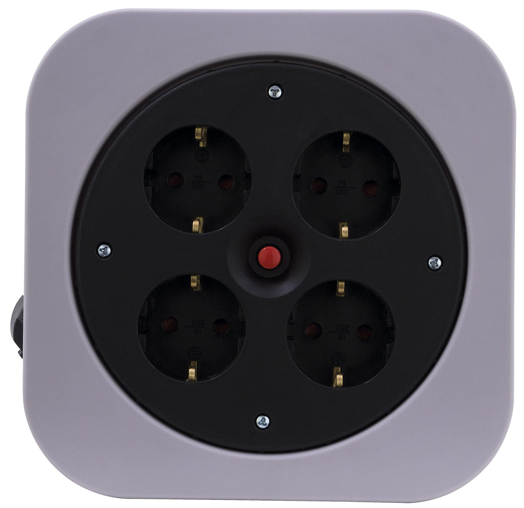 REV Kabeltrommel, Innenbereich, 4 Schutzkontaktsteckdosen, 10m, grau