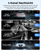 AZDOME 4 Kanal 4K dashcam Auto 360 Grad mit 128GB eMMC, 2.5K+3 * 1080P Dashcam, 5G WiFi, Sprachsteuerung Dashcam Auto Vorne Hinten, IR Nachtsicht, Parkmodus, Erinnerung bei Müdigkeit am Steuer