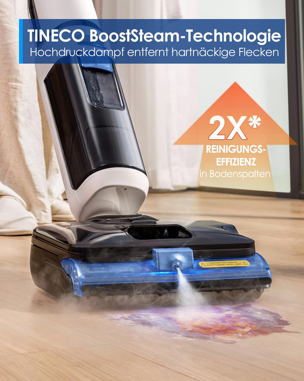 Tineco FLOOR ONE S6 Stretch Steam Nass Trockensauger, 160 °C Tineco BoostSteam, Anti-Verwicklungs-Design, FlashDry Selbstreinigung, Dampfreiniger mit Kabel für eingetrocknete Flecken und Fugen