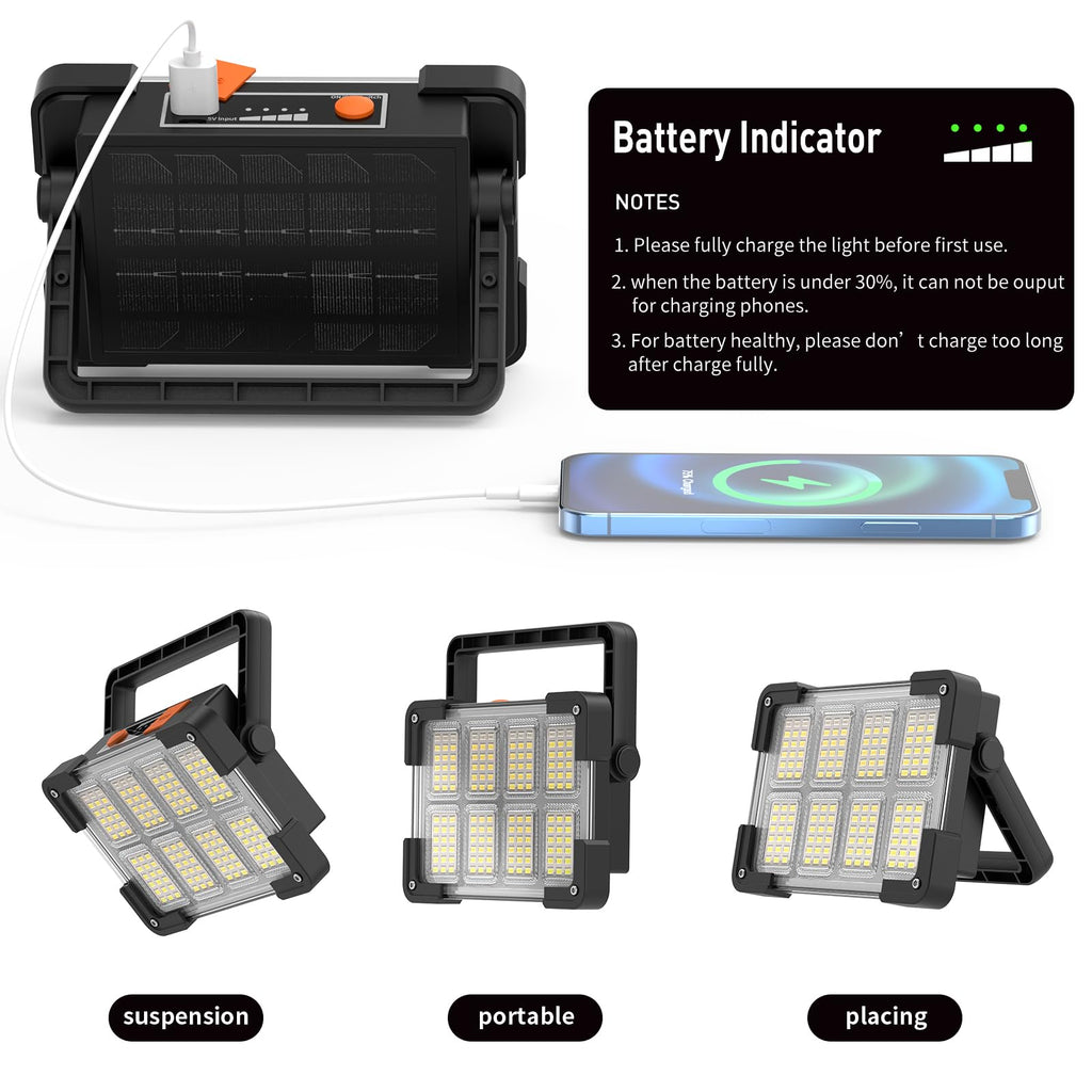 OHAYORI LED Baustrahler Akku, 4 Modi LED Strahler Akku, Campinglampe Aufladbar, Tragbare USB Wiederaufladbare PowerBank, Dimmbares Notlicht für Garten, Angeln, Camping, Wartung, Notfall