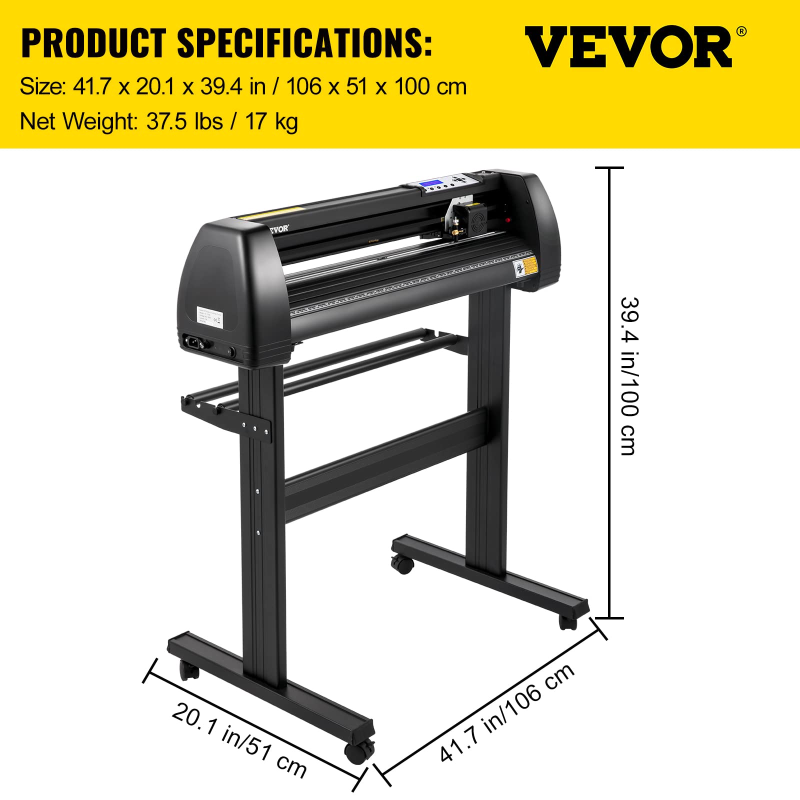 VEVOR Vinyl-Schneidemaschine Schneideplotter, 870 mm, LED-Plotter-Drucker, Präzise Manuelle Positionierung, Softwareunterstützung für MAC- und Windows-Systeme, Einstellbare Kraft & Geschwindigkeit