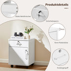 TUKAILAI Rollcontainer, Rollcontainer Abschließbar, Aktenschrank mit Schubladen, Büroschrank mit Rollen, Drucker Ablagefächer für Büromöbel 40x40x57 cm, Weiß
