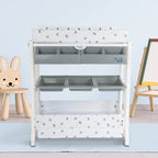 ib style ISA 2-in-1 Wickeltisch mit Badewanne, mobile Wickelkombination, rollbar, große Aufbewahrungsfläche, Wickelkommode für Babys Kleinkinder, My Little Farm Grau