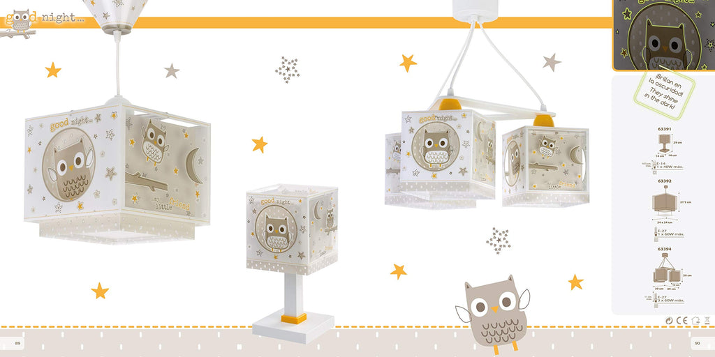 Dalber kinderlampe Pendelleuchte Hängelampe Eule Tiere Good Night, Beige