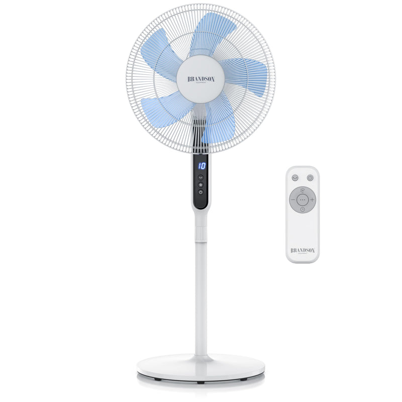 Brandson - DC Standventilator energiesparend ECO - Fernbedienung - Brushless Silent Motor, sehr leise – Preisträger 2025-80° Oszillation - Ventilator Timer – 12 Stufen - LED Display
