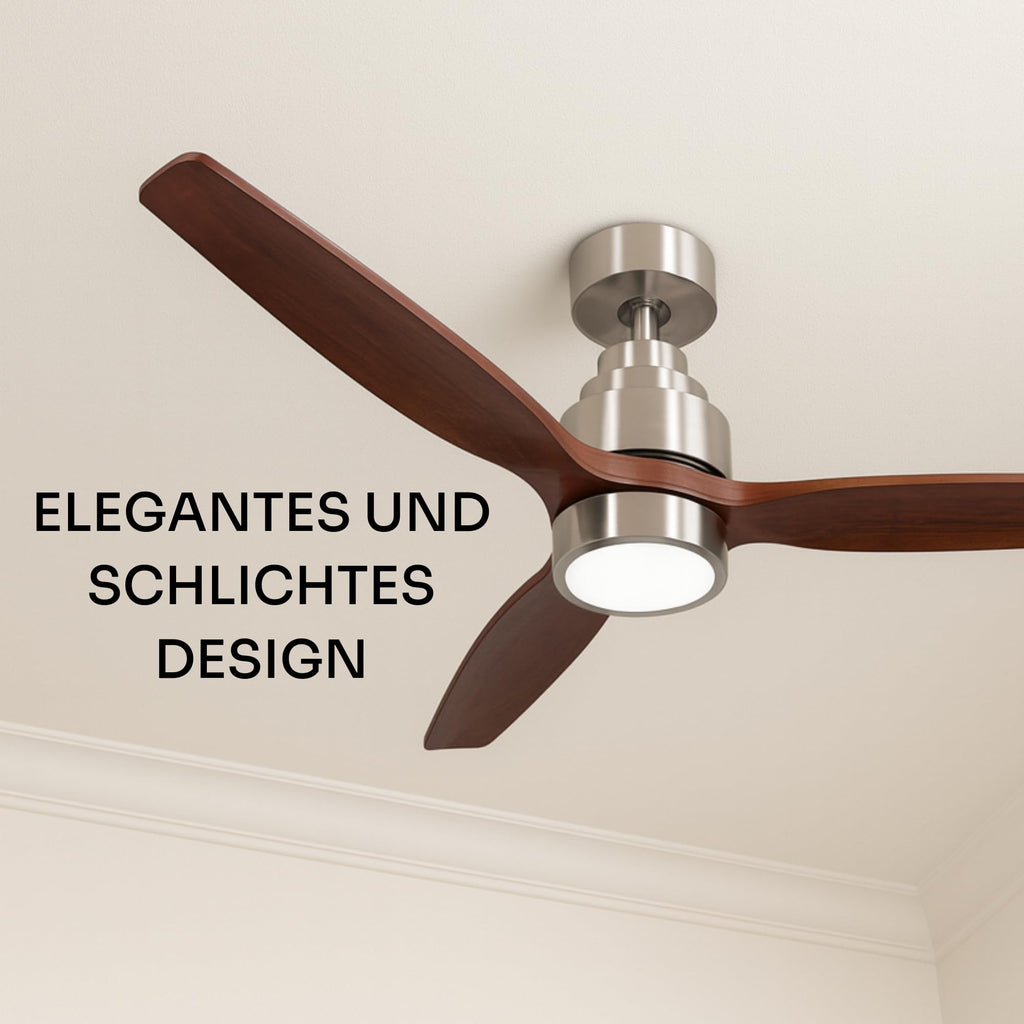 Mellerware - Deckenventilator mit Fernbedienung Brizy Bright | 45 W | 6 Geschwindigkeiten | Ultra leise | 3 Flügel 132 Durchmesser | Sommer-Winter-Funktion | Timer | LED | Darkwood