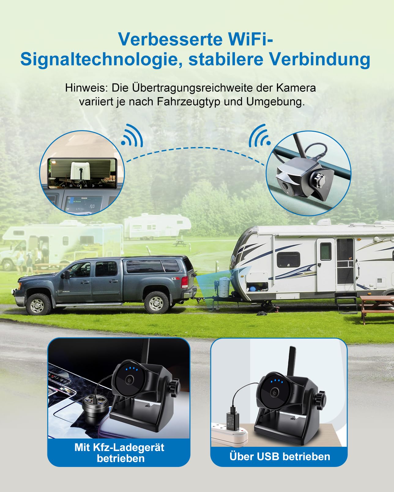 1080P Magnetische kabellose Rückfahrkamera, WiFi-Rückfahrkamera mit langlebigem Akku, 90 Tage Standby, Nachtsicht, IP69K, einfache Installation für LKWs, Anhänger, kompatibel mit Telefon, Pad